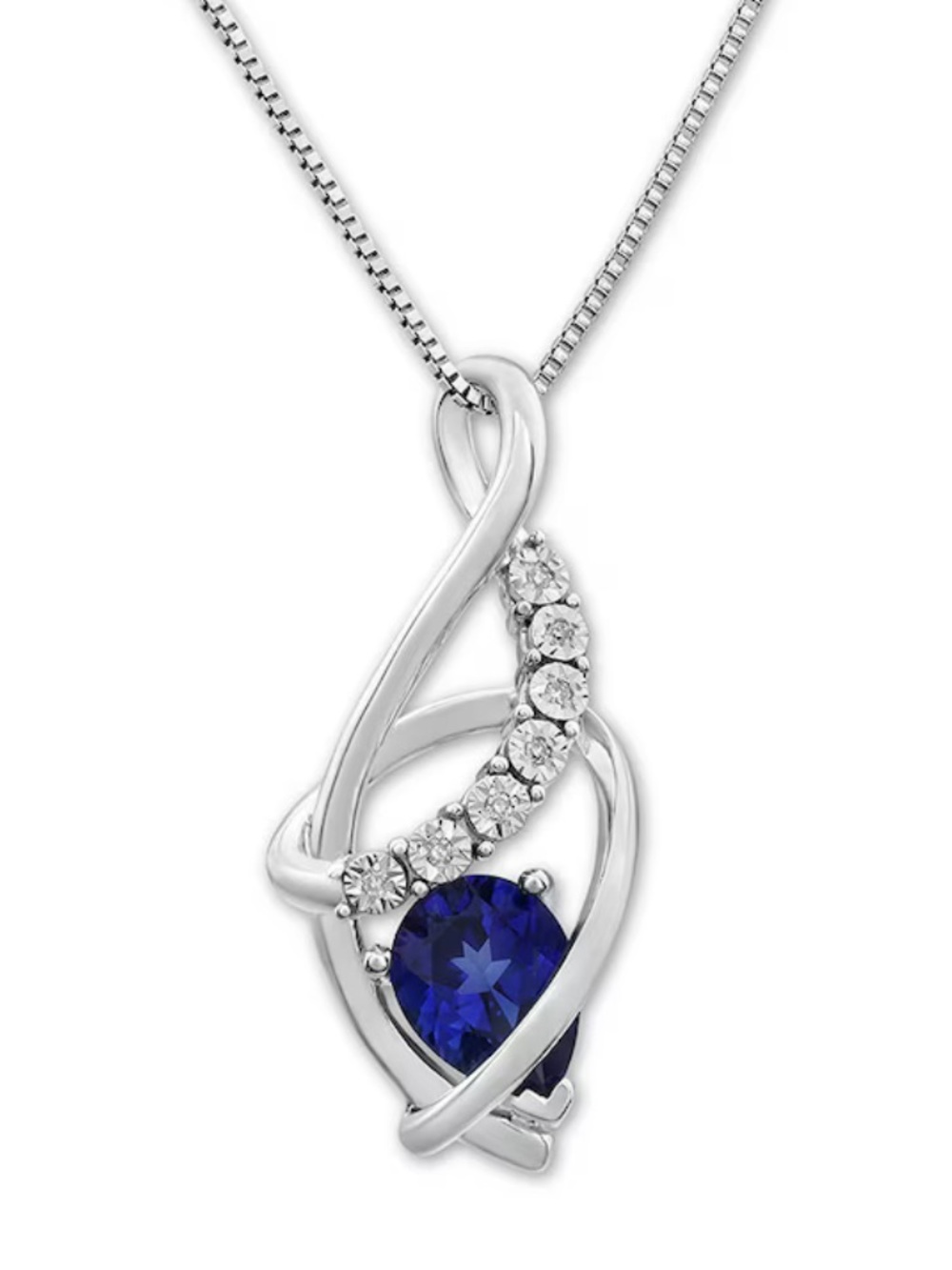 NIB Kay Jewelers Sapphire Necklace Diamond Accents Sterling Silver